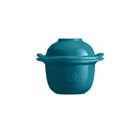 Mini-cocotte et coquetier pour la cuisson de l´oeuf et le service avec accompagnement en céramique bleu Calanque Emile Henry