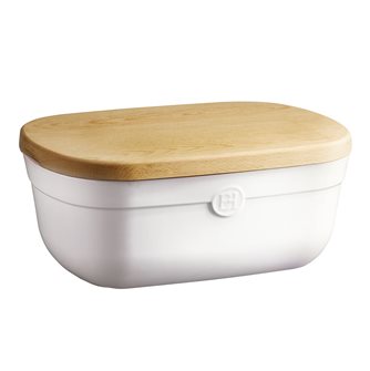 Boîte à pain blanc Craie Emile Henry avec planche en bois
